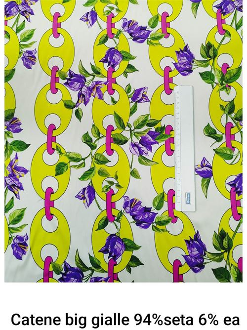 tessuto seta stretch con catene gialle Laboratorio Capri | SETASTRETCHCATENEBIGGIALLO